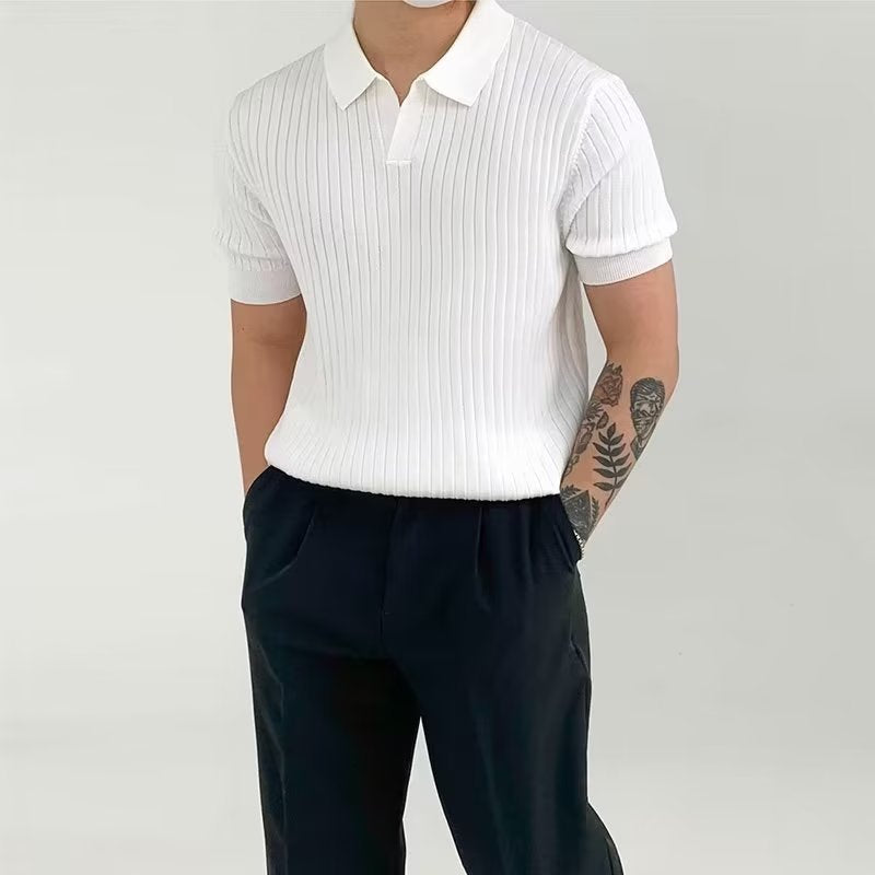 Classic Polo Shirt with Textured Pattern and Modern Cut White