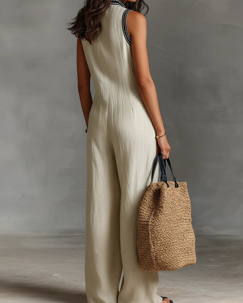 Fiamma - Sleeveless Jumpsuit with Minimalist High Collar and Zip