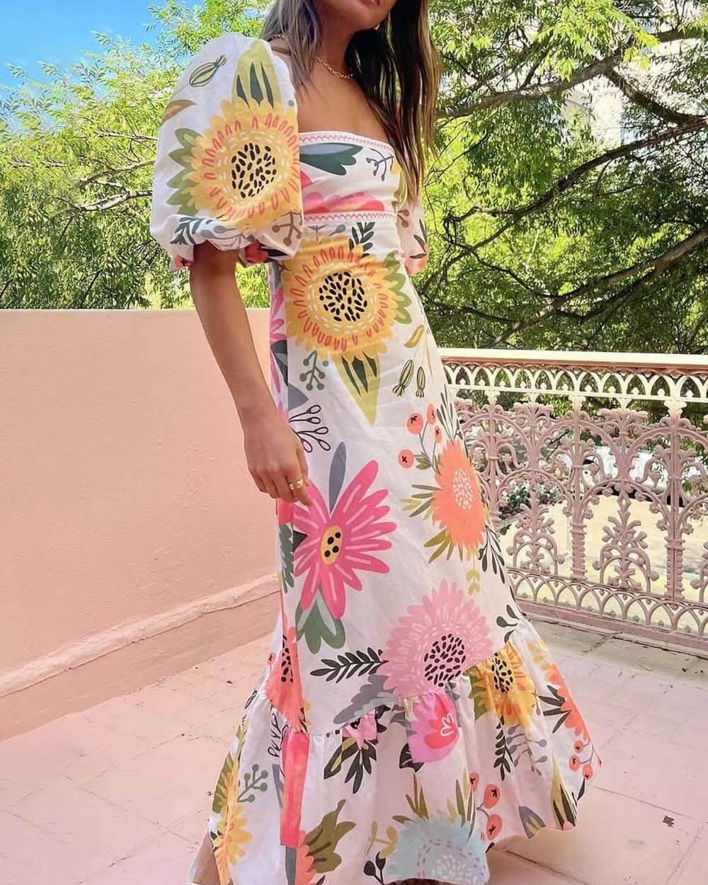 Ivy | Square Neck Floral Print Maxi Dress