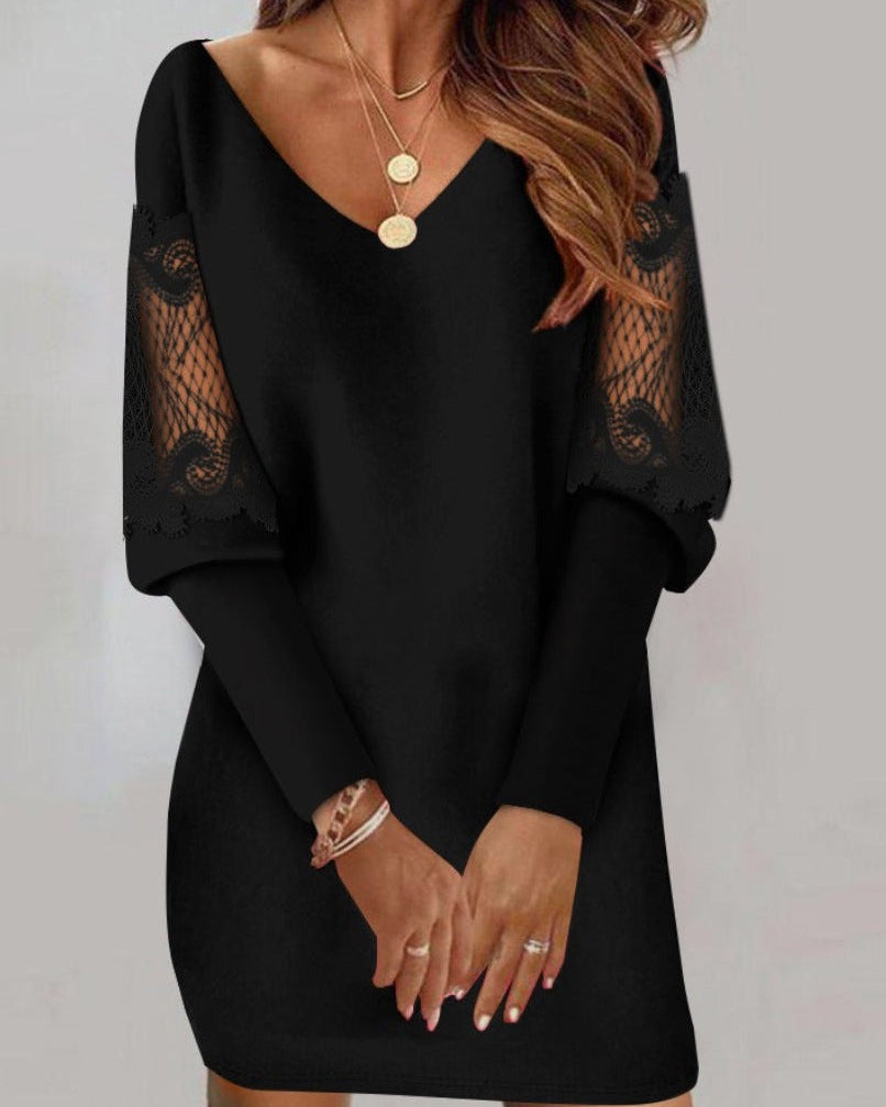 Elegant Mini Dress for Women with Lace Sleeves
