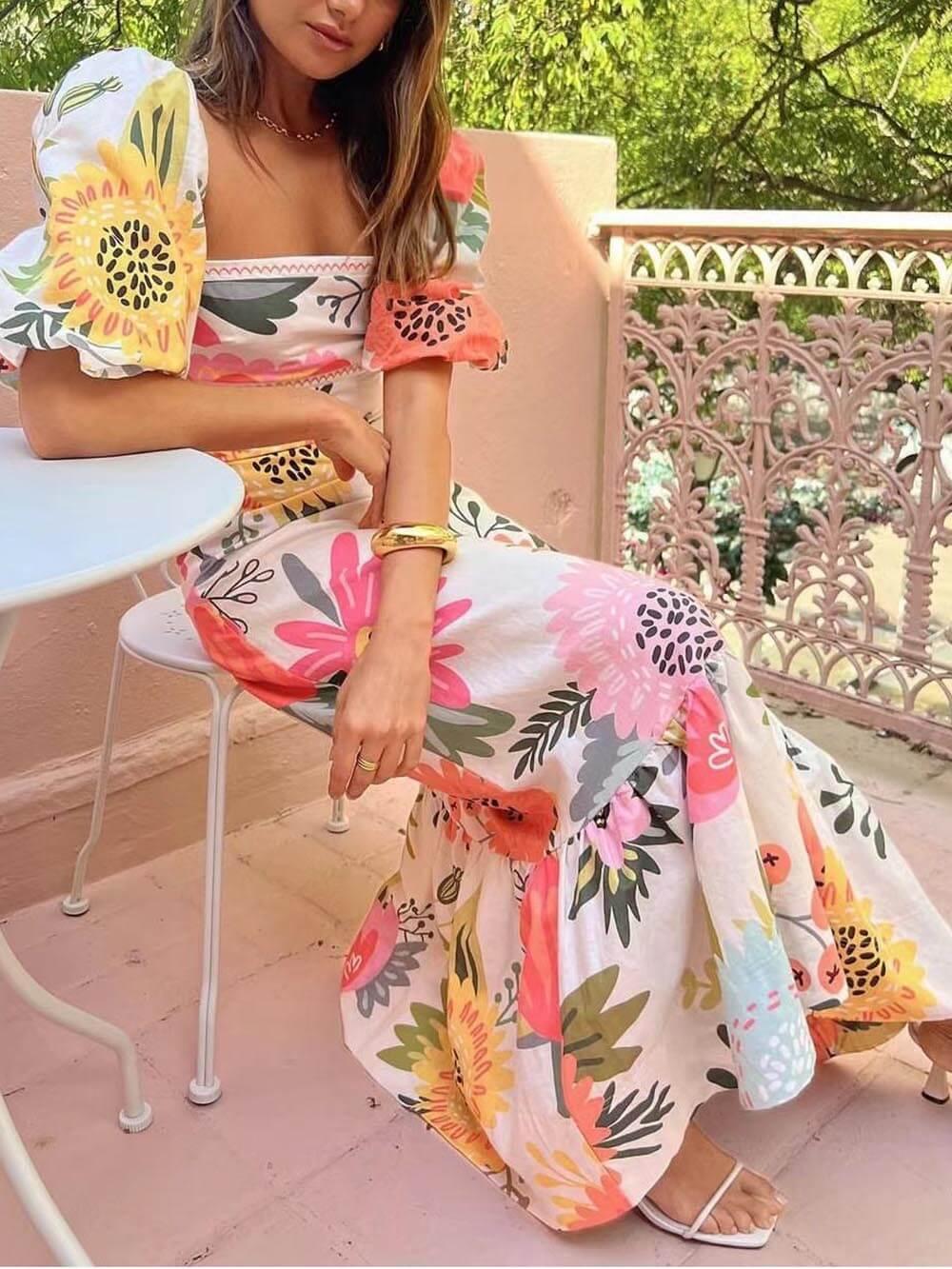 Ivy | Square Neck Floral Print Maxi Dress