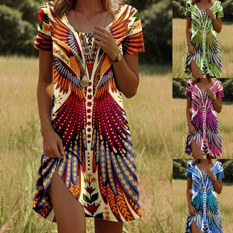 Kara | Trendy Dress with Round Neck and Floral Indian Accents