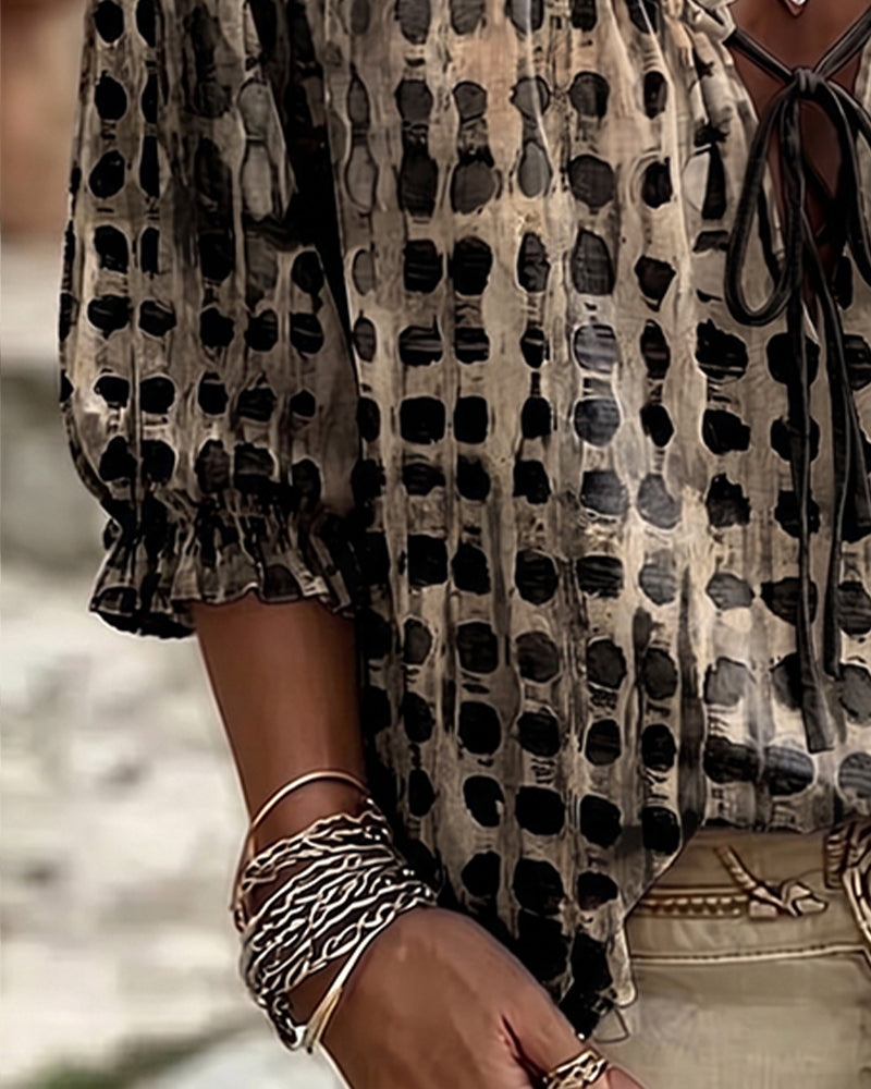 Polka Dot Blouse with Lacing