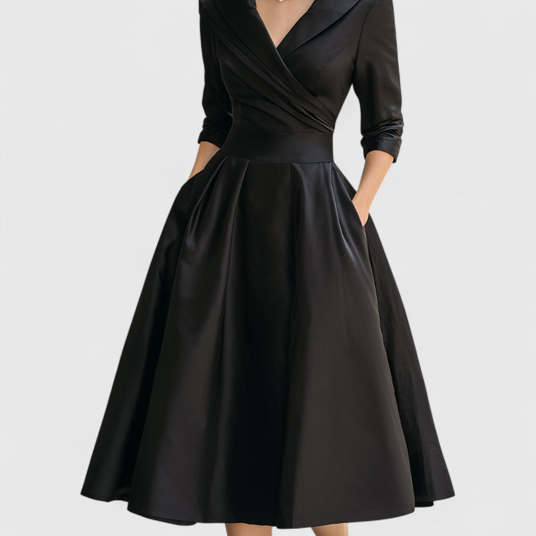 Women's Dress | Midi Flared with Wrap Neckline