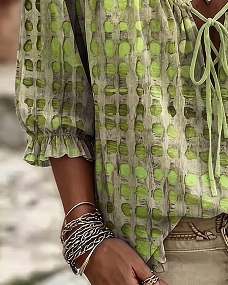 Polka Dot Blouse with Lacing