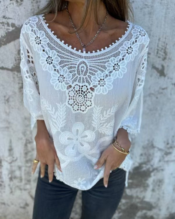 Elize | Embroidered Neckline Top