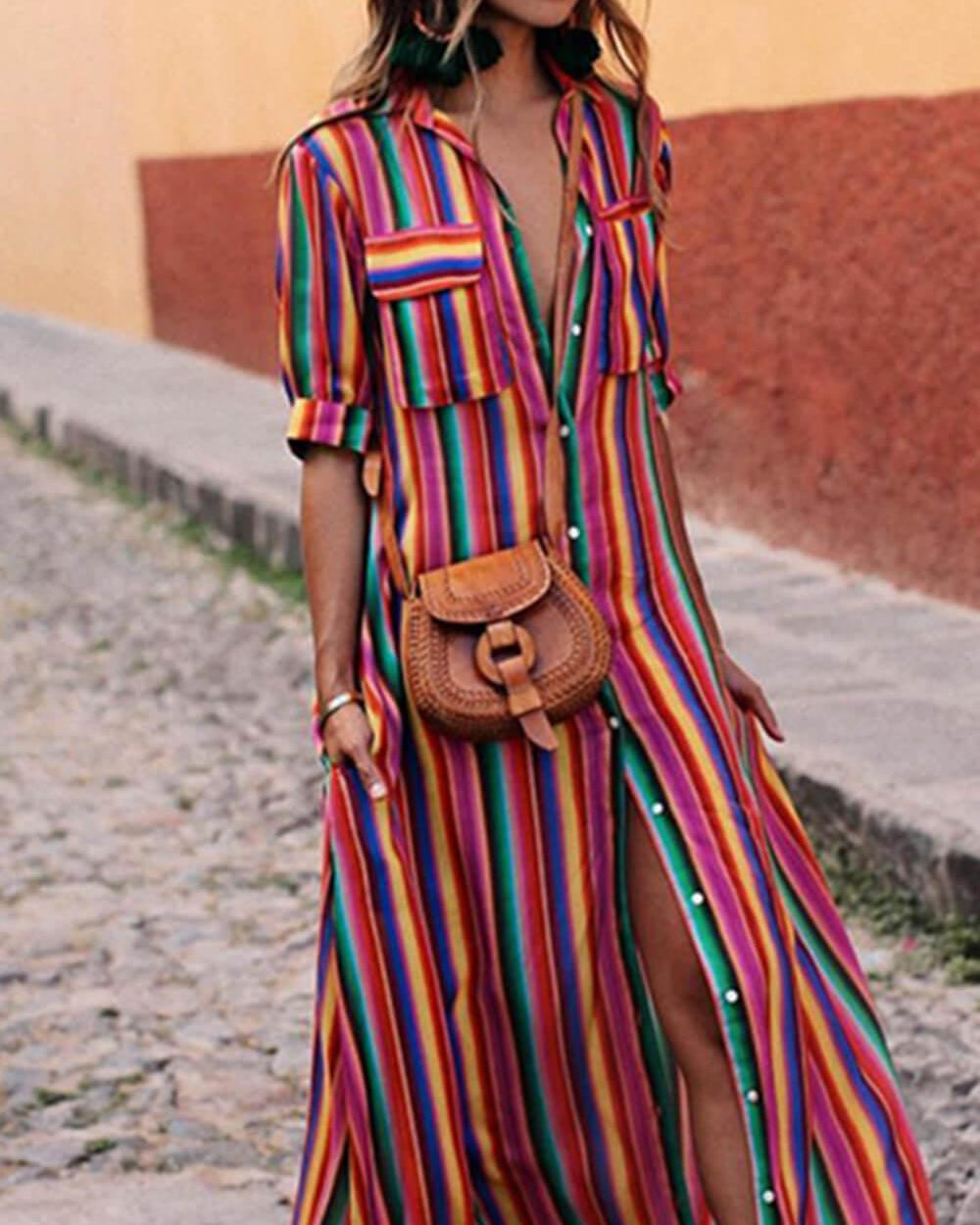 Nancy | Casual Striped Printed Shirt Maxi Skirt