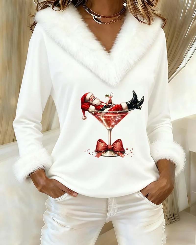 Women's Blouse | Printed Blouse with Fur Trim