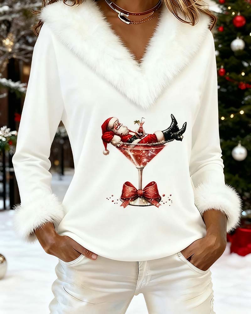 Women's Blouse | Printed Blouse with Fur Trim