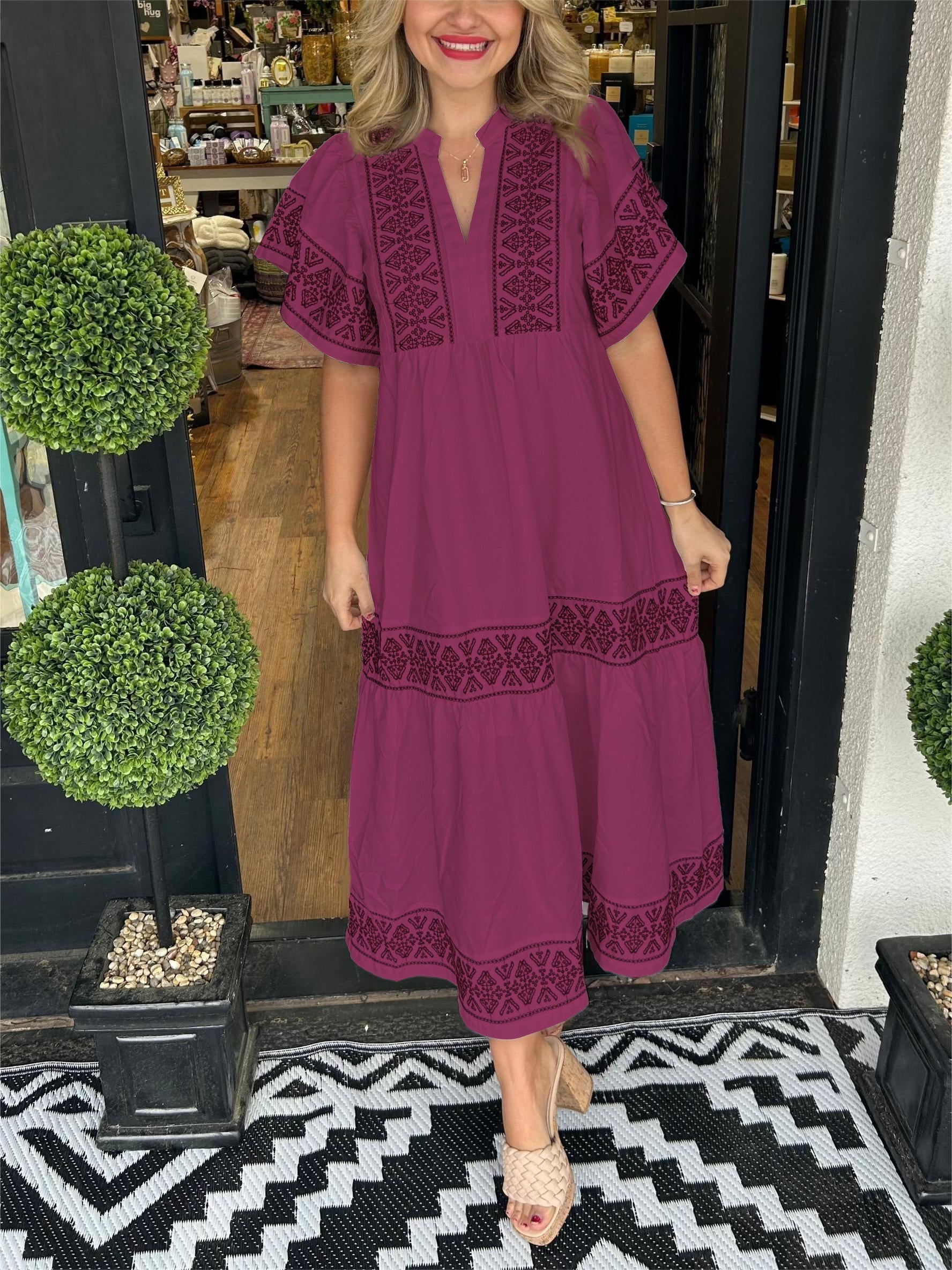 Rachel | Women’s Summer Boho V Neck Midi Dress