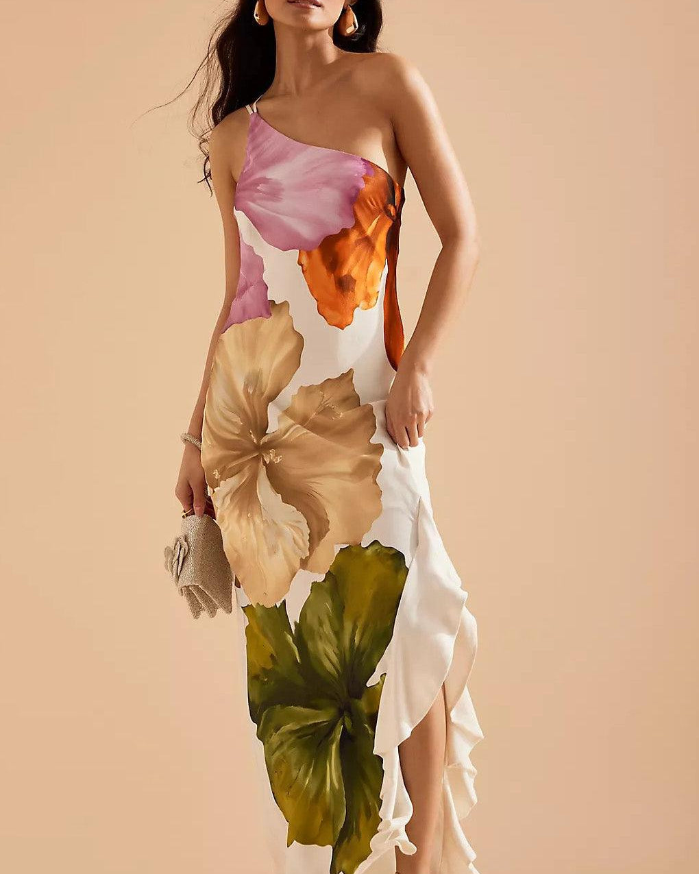 Kira | Elegant Floral Print One-shoulder Maxi Dress