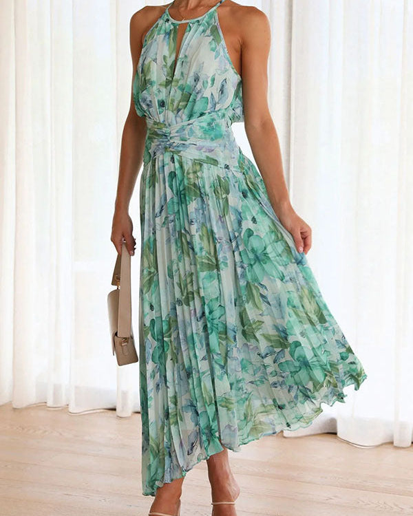 Women's Floral Maxi Dress with Tie