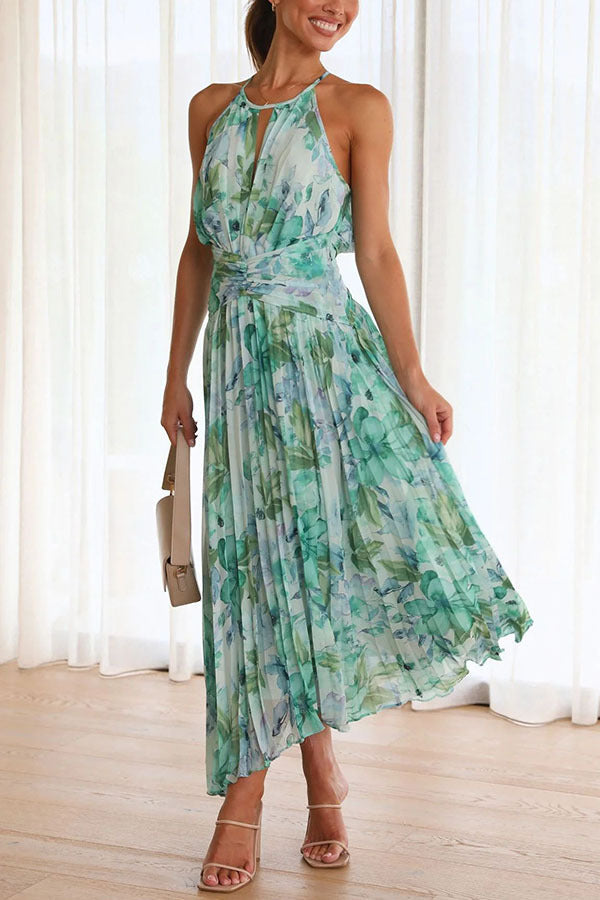 Women's Floral Maxi Dress with Tie