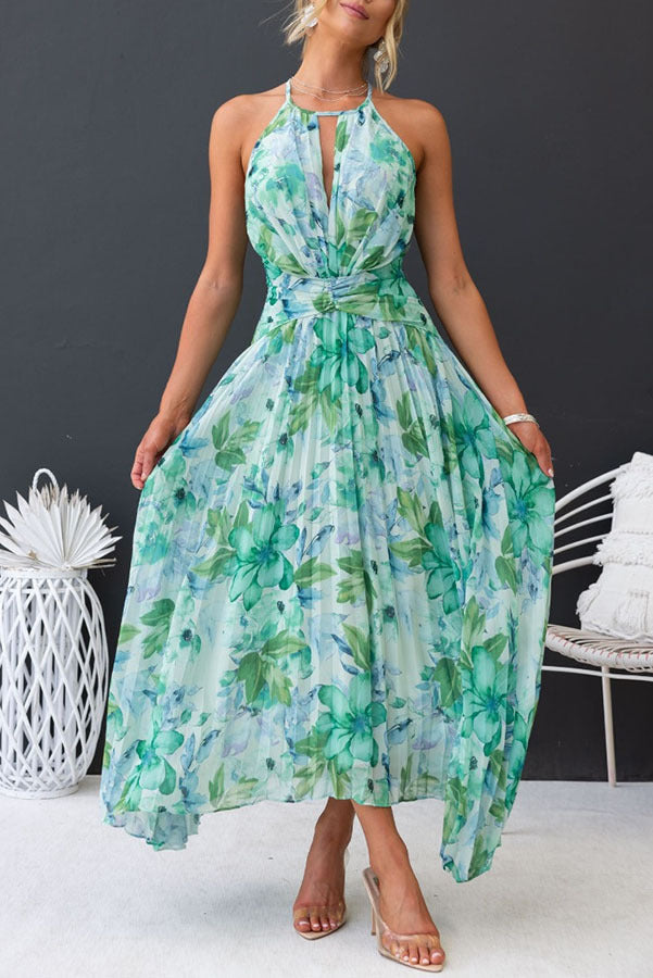 Women's Floral Maxi Dress with Tie