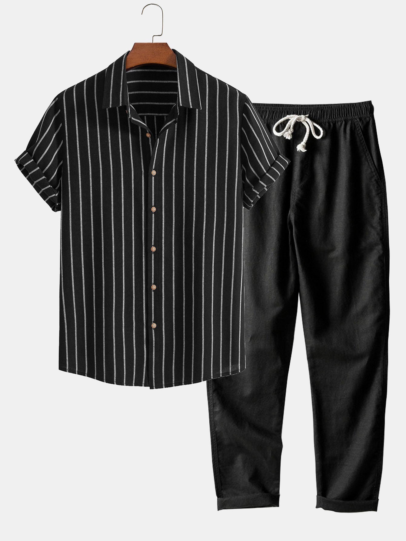 Striped Men's Set – Shirt & Pants for Spring, Summer & Autumn
