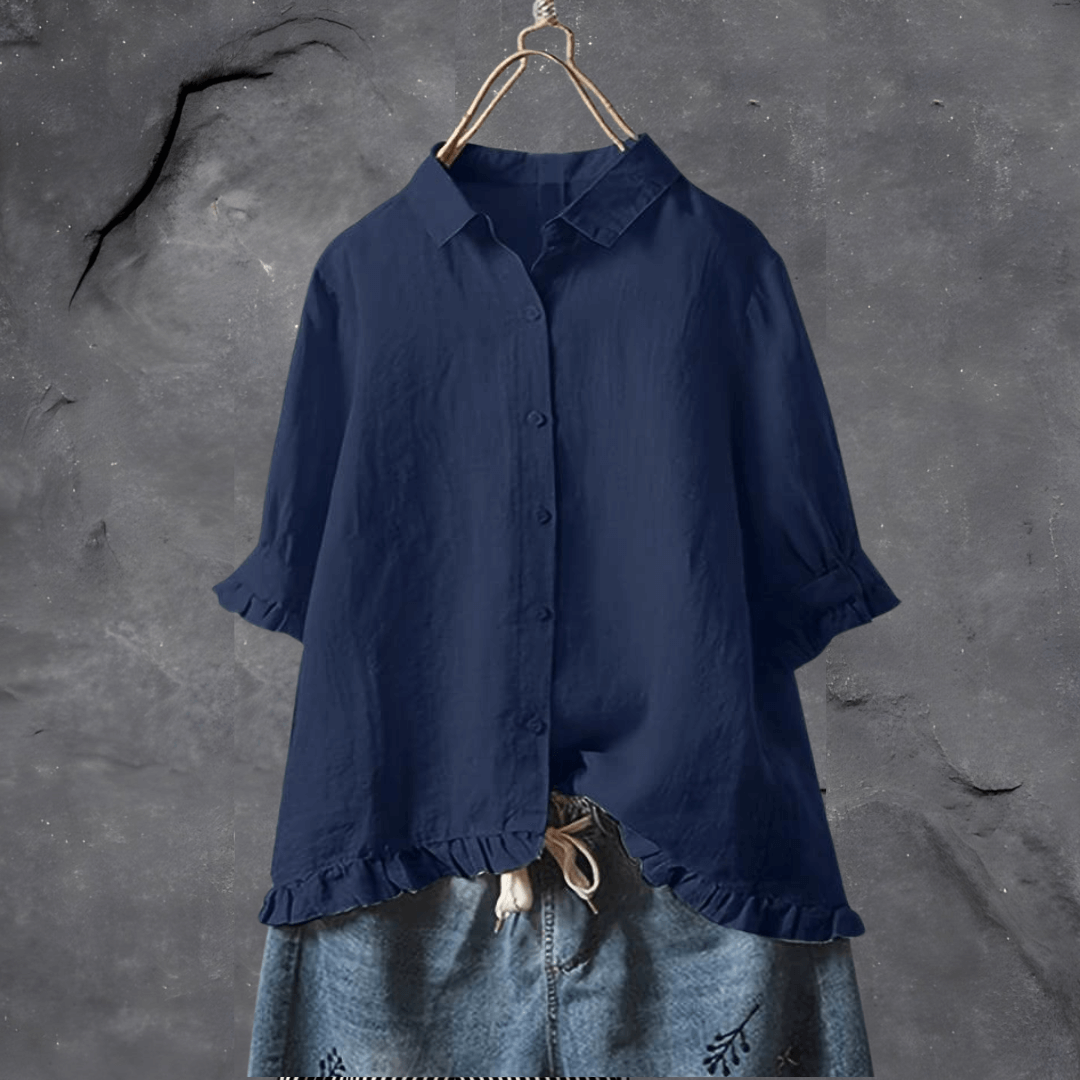 Women’s Casual Button-Up Blouse with Ruffle Hem