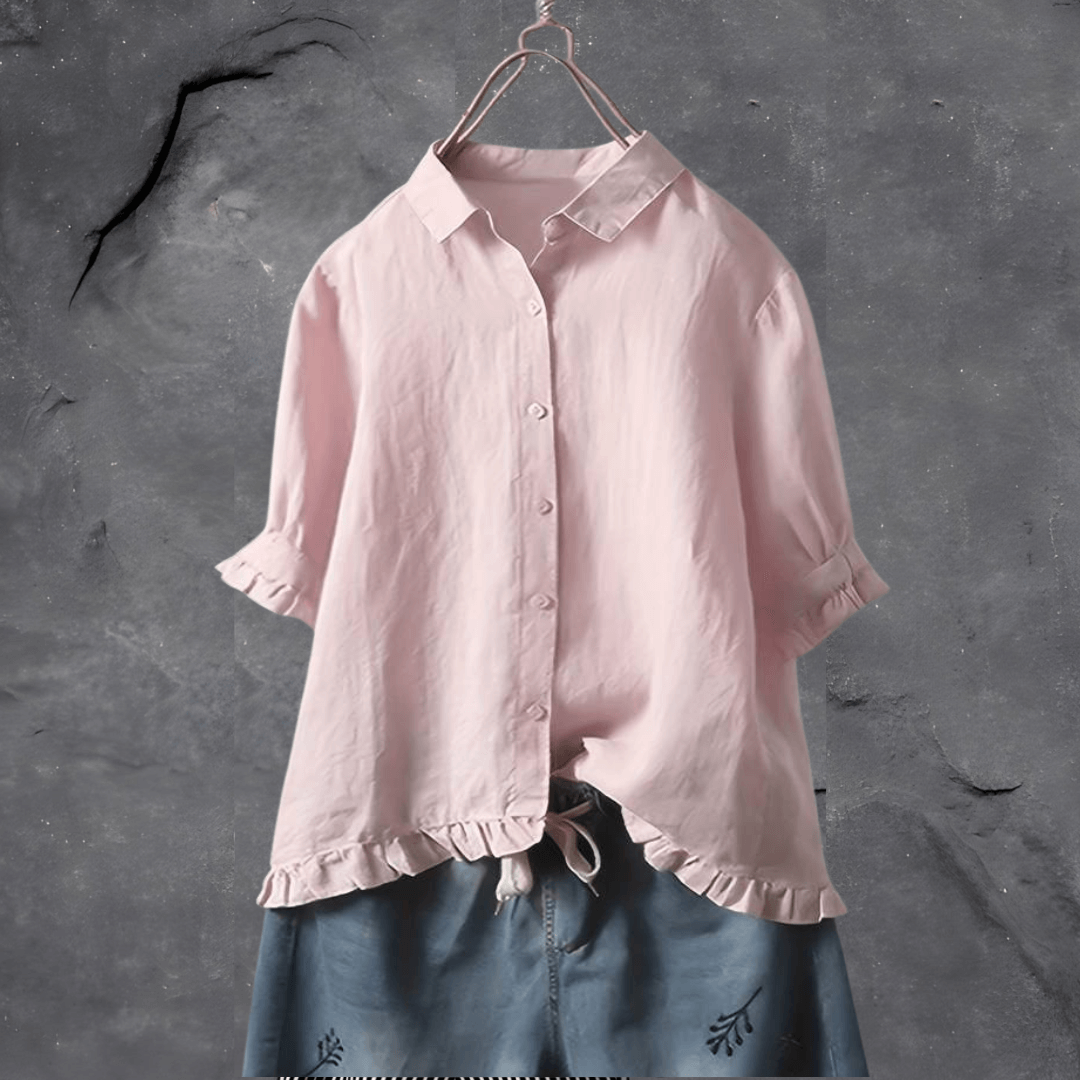 Women’s Casual Button-Up Blouse with Ruffle Hem