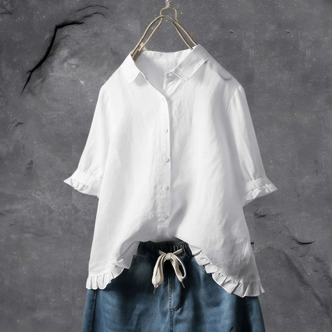 Women’s Casual Button-Up Blouse with Ruffle Hem