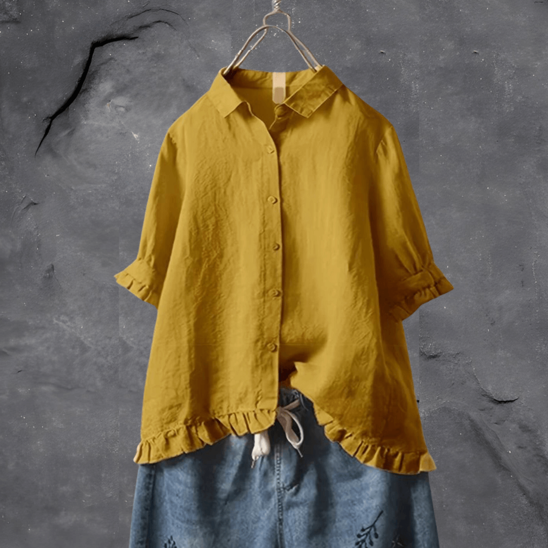 Women’s Casual Button-Up Blouse with Ruffle Hem