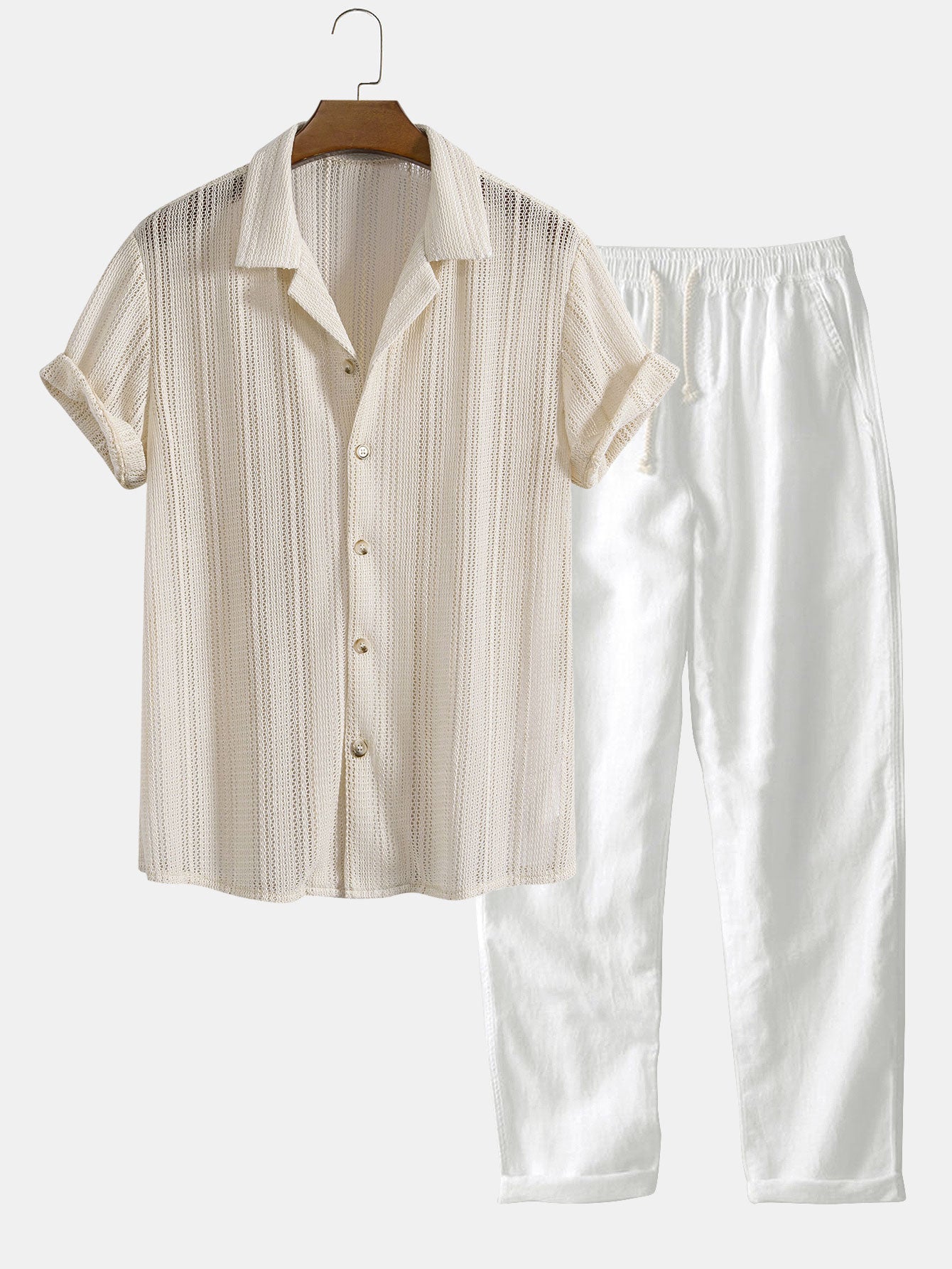 Men’s Summer Set – Openwork Shirt & Airy Pants