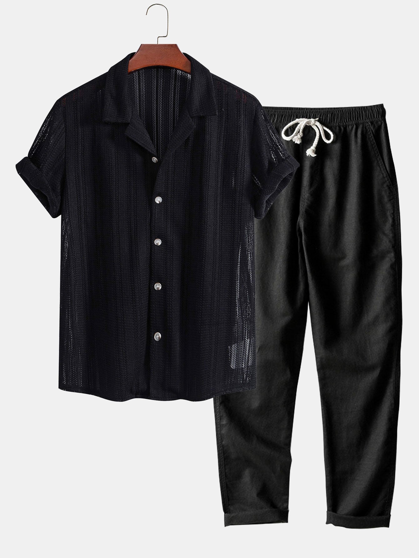 Men’s Summer Set – Openwork Shirt & Airy Pants