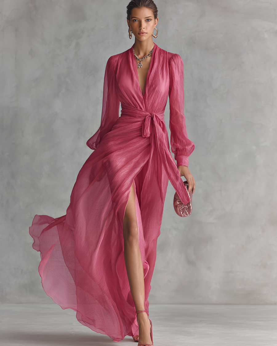 Sophia™ | Pink Pearl Chiffon Maxi Dress