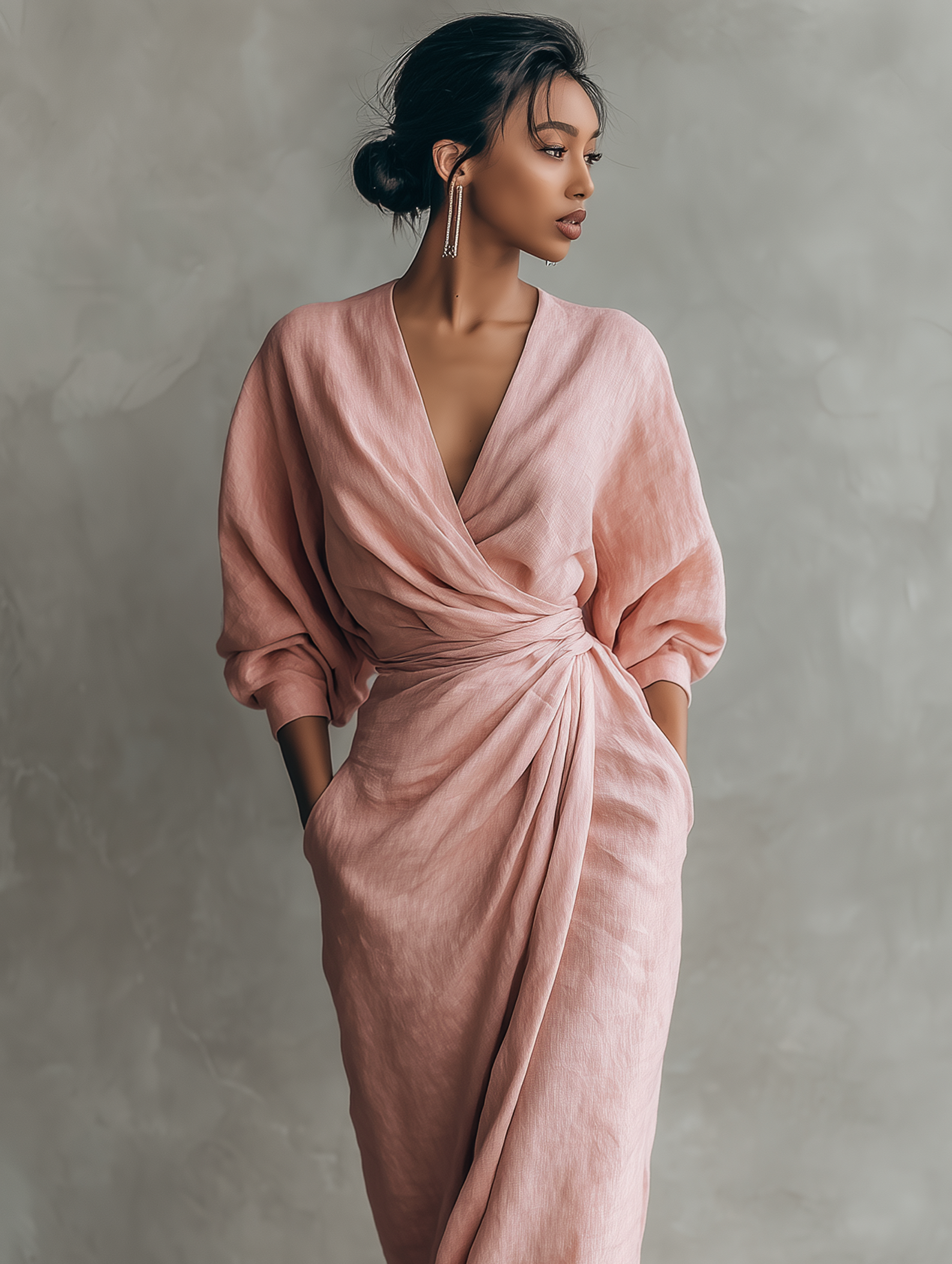 Emma™ | Pink Linen Blend V-Neck Maxi Dress
