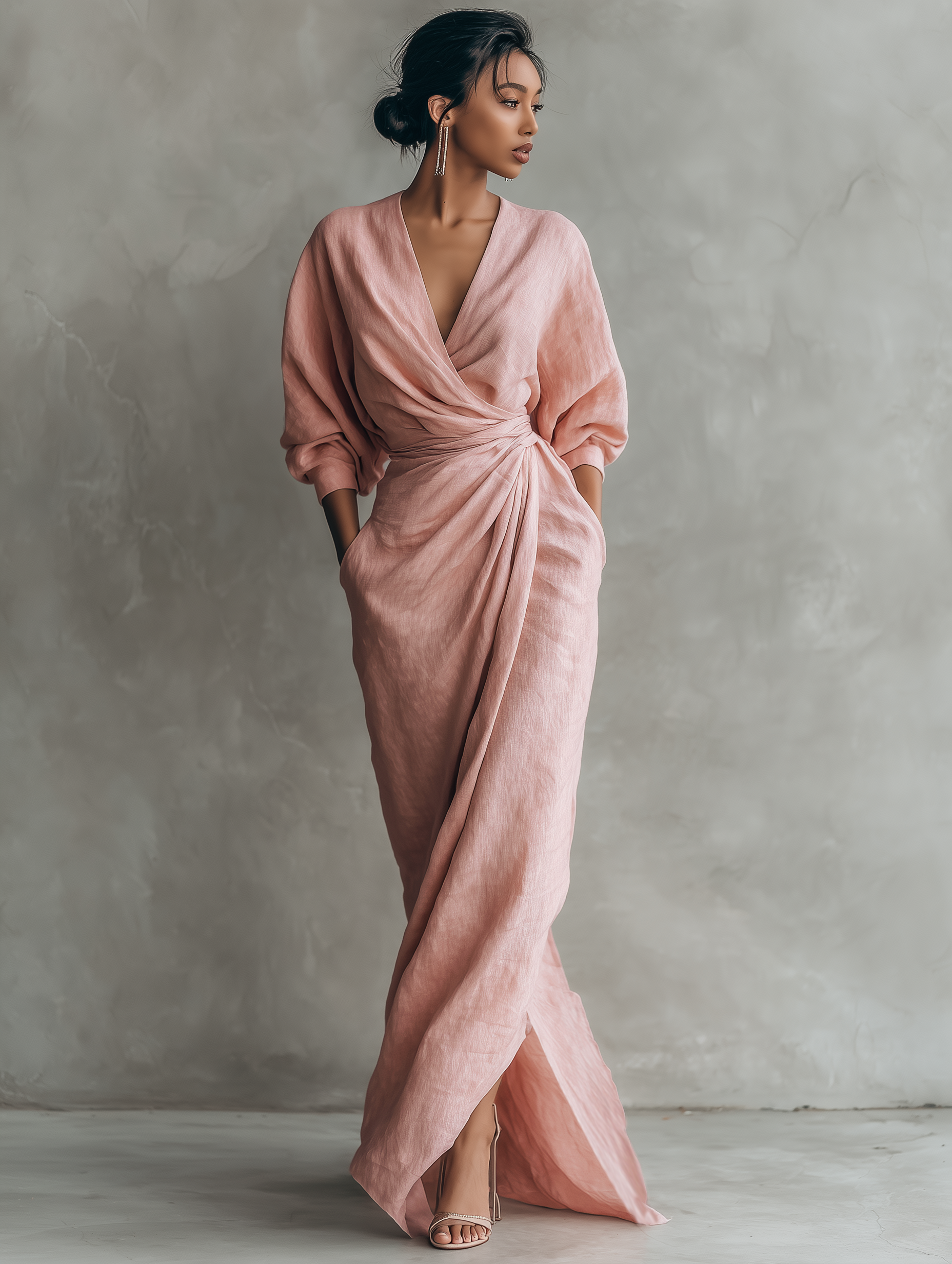 Emma™ | Pink Linen Blend V-Neck Maxi Dress