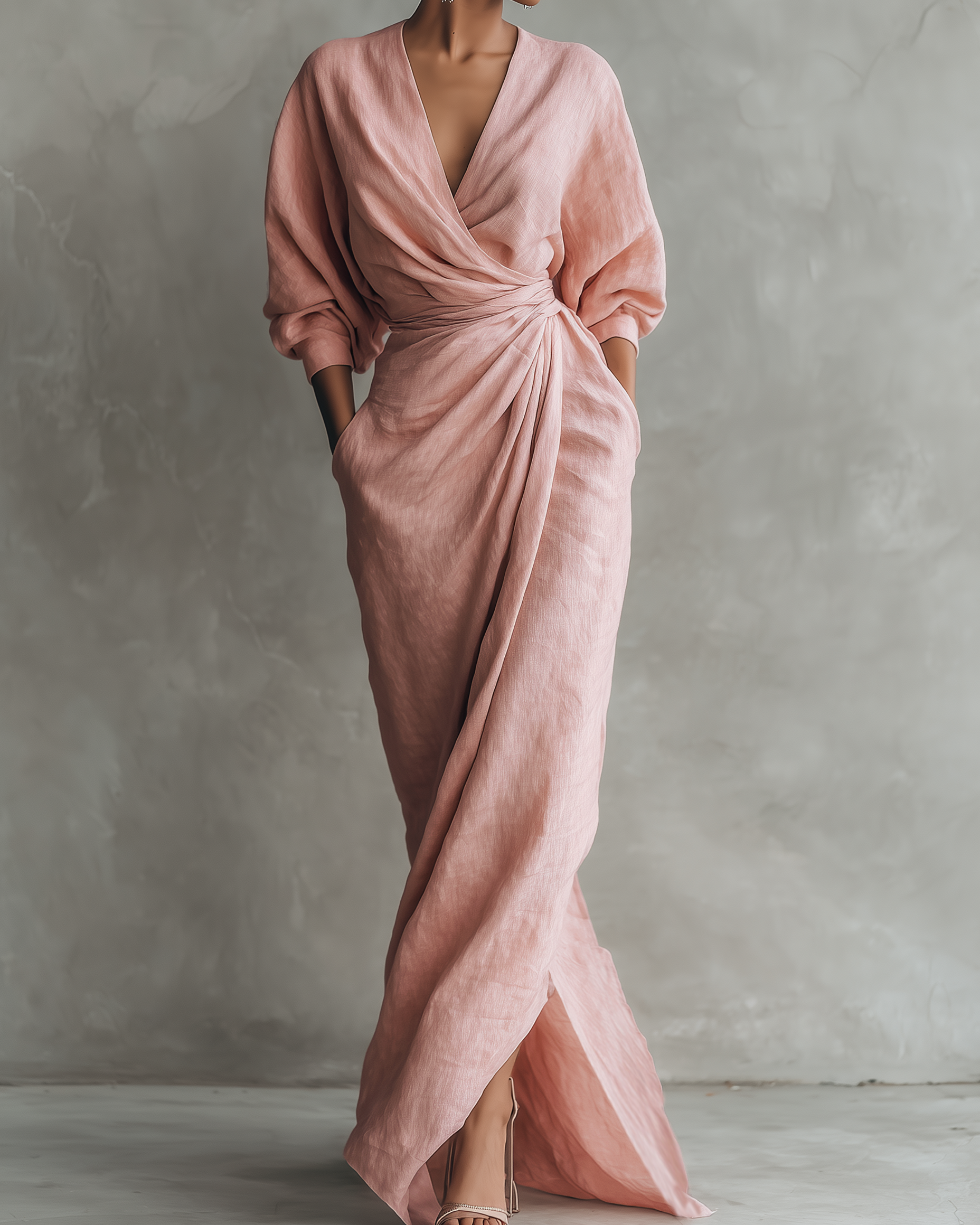 Emma™ | Pink Linen Blend V-Neck Maxi Dress