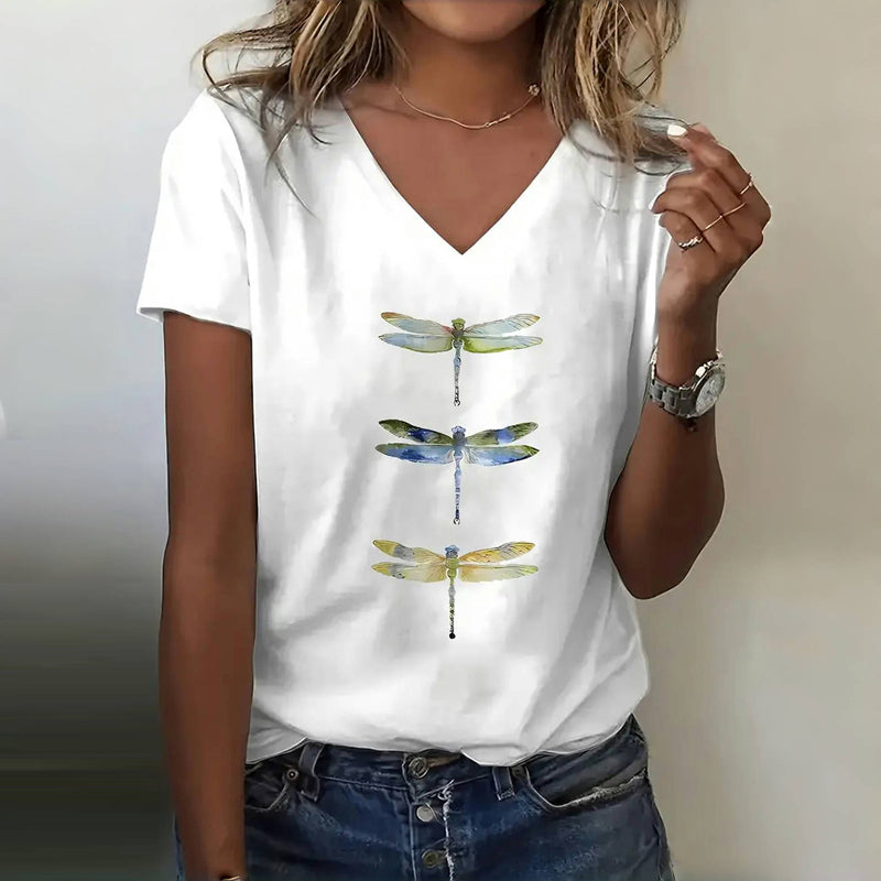 Fiel | Stylish T-Shirt with Dragonfly Print for Everyday Wear