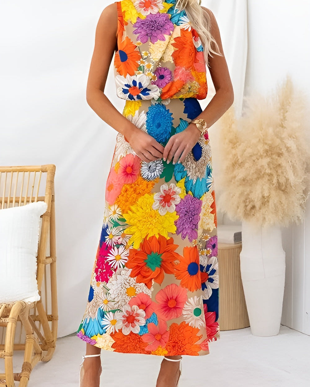 Summer | Sleeveless Floral Print Maxi Dress