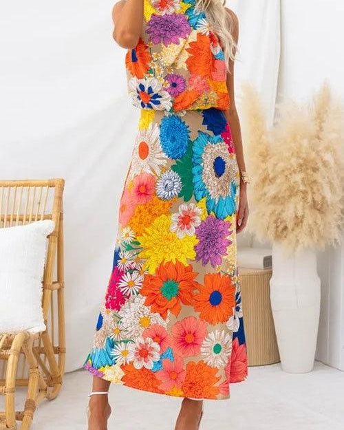Summer | Sleeveless Floral Print Maxi Dress