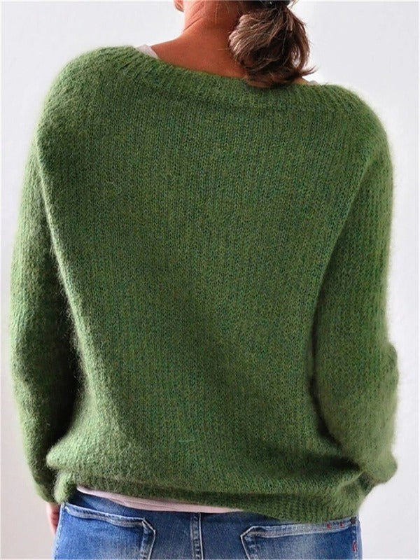 Women's Green Sweater | Soft Knit Sweater with Round Neck