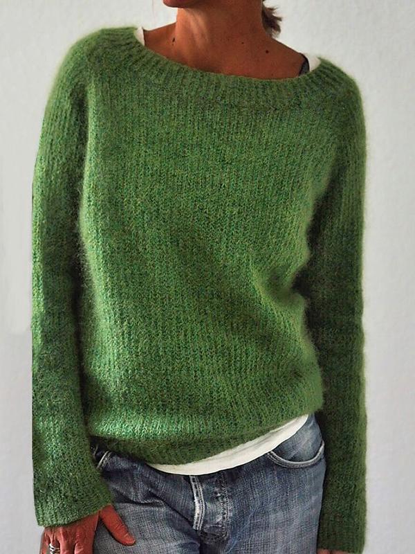 Women's Green Sweater | Soft Knit Sweater with Round Neck