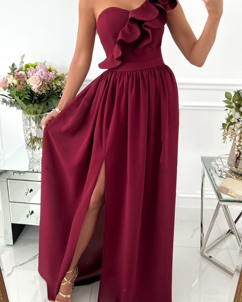 Women’s One-Shoulder Ruffle Maxi Dress