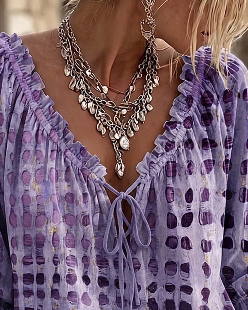 Polka Dot Blouse with Lacing
