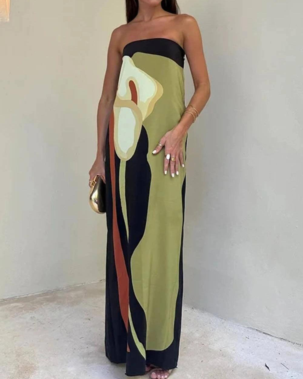 Joan | Chic Strapless Printed Maxi Party Dress