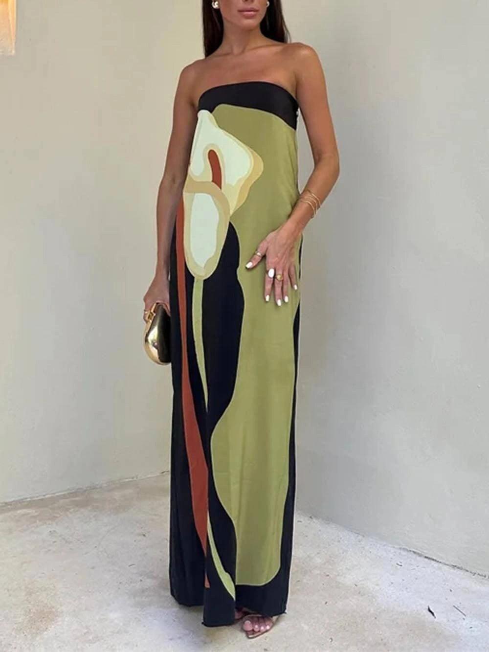 Joan | Chic Strapless Printed Maxi Party Dress