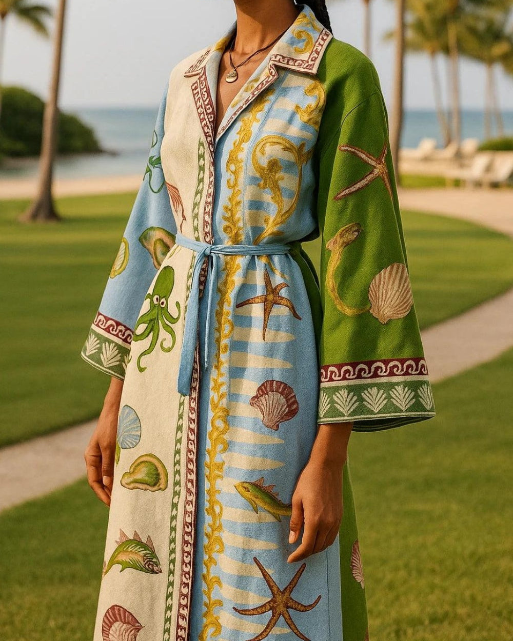 Sandra | Belted Printed Twill Midi Shirt Dress