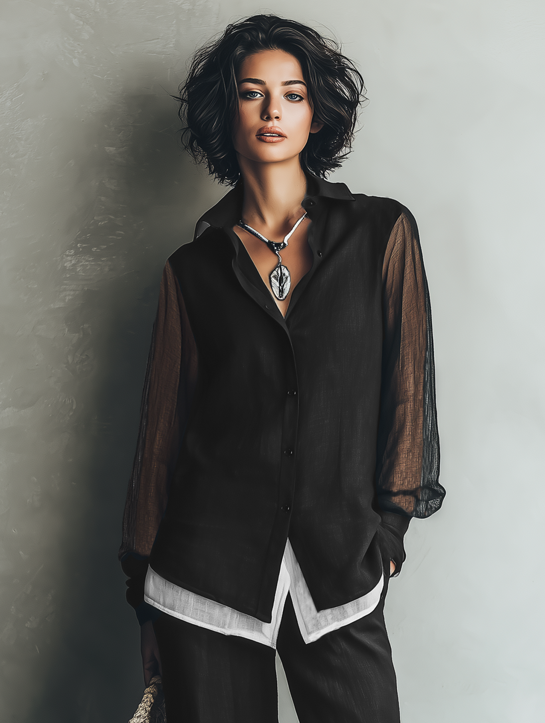 Women's Minimalist Linen-Blend Shirt & Wide-Leg Pants Set