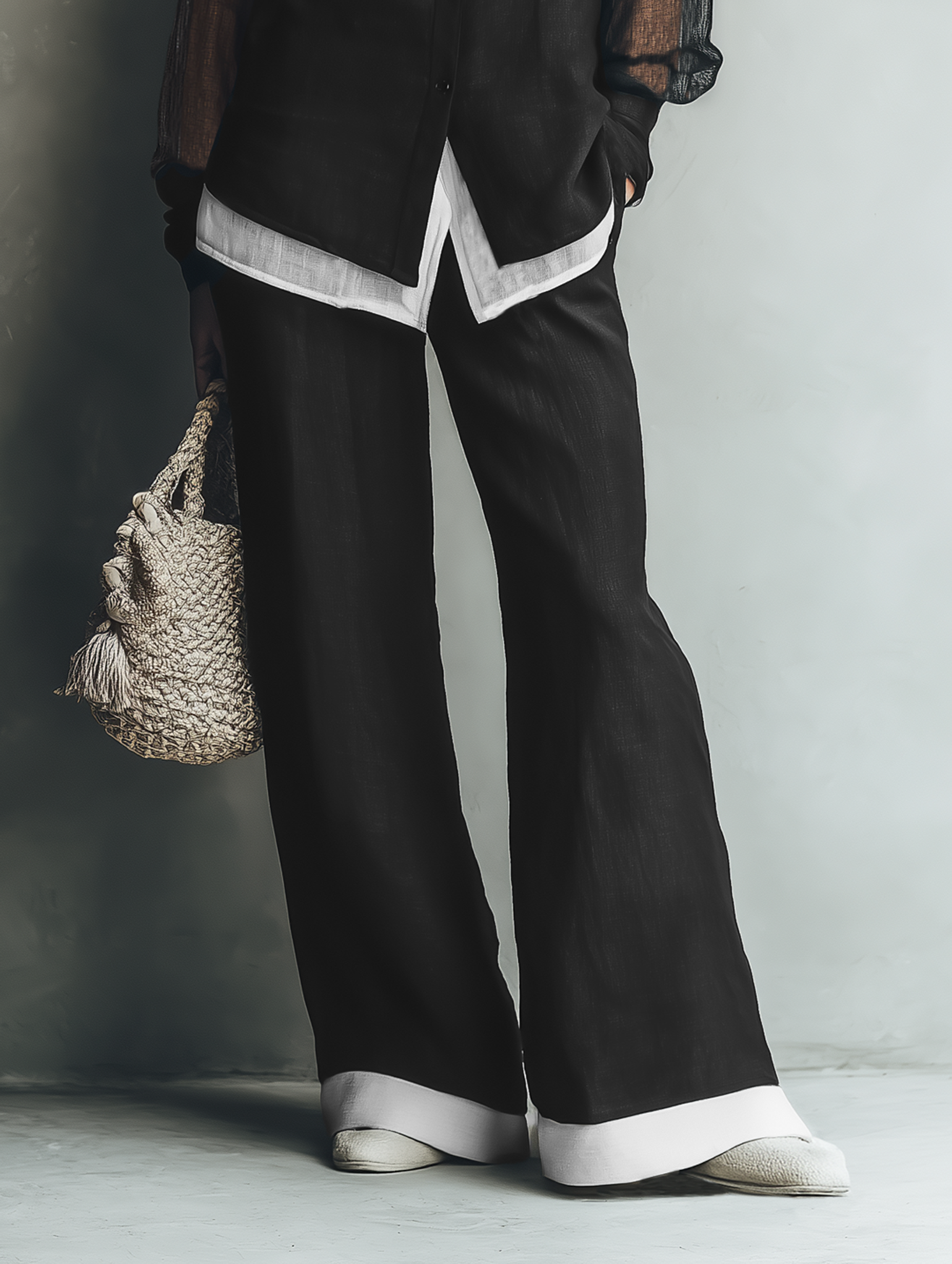 Women's Minimalist Linen-Blend Shirt & Wide-Leg Pants Set