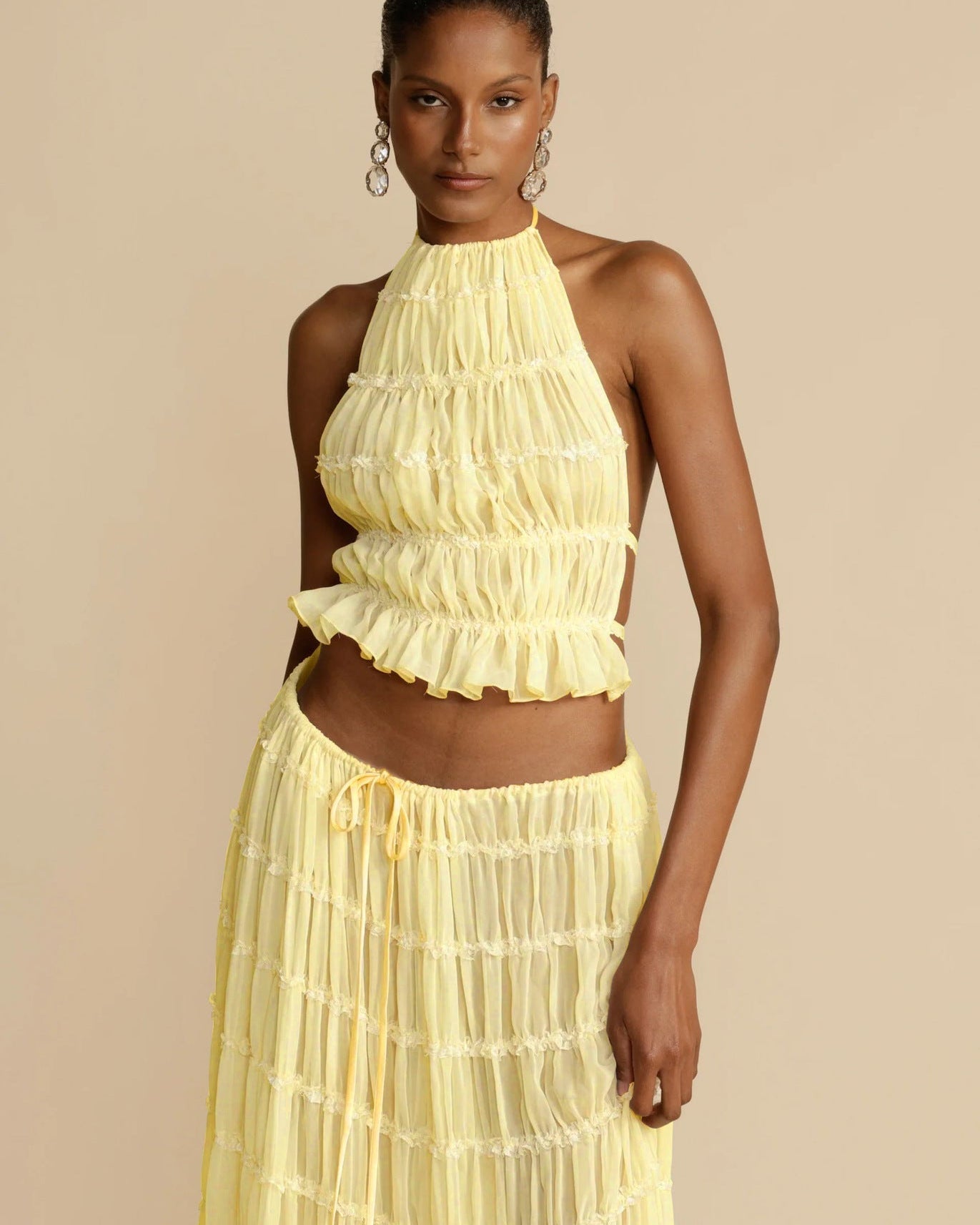 2pcs Women's Dress Suit Sexy Sleeveless Backless Cropped Halter Top