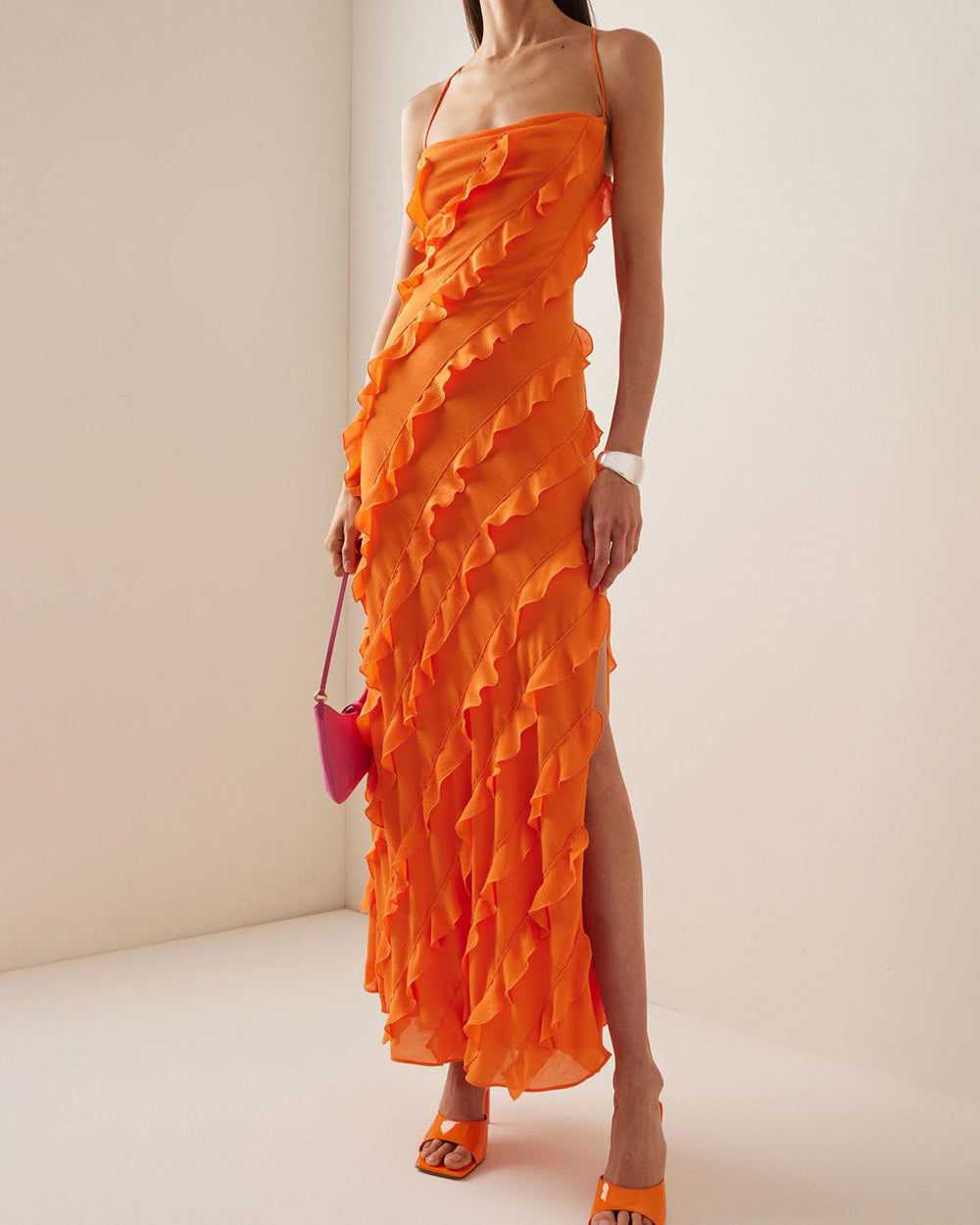 Women's maxi dress with ruffles on straps