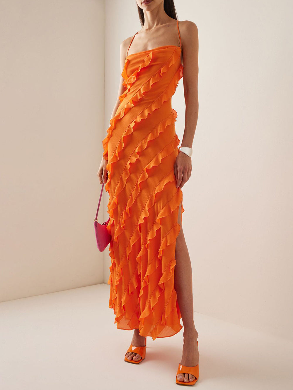 Women's maxi dress with ruffles on straps