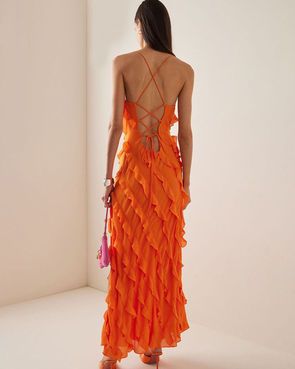 Women's maxi dress with ruffles on straps