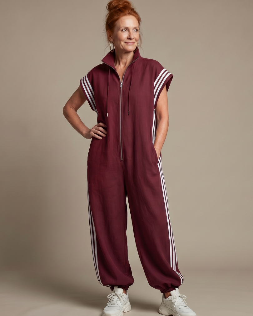 Lark | Zip Front Stripe Panel Jumpsuit