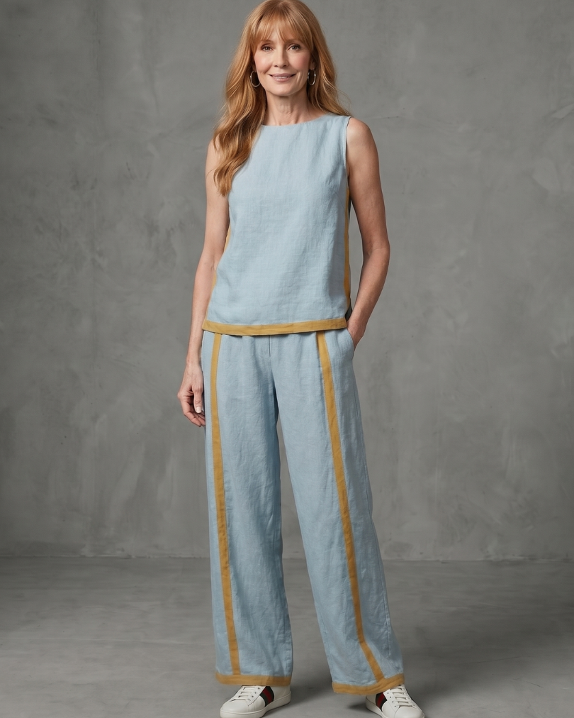 Inara | Sleeveless Top Wide Leg Contrast Pants Set