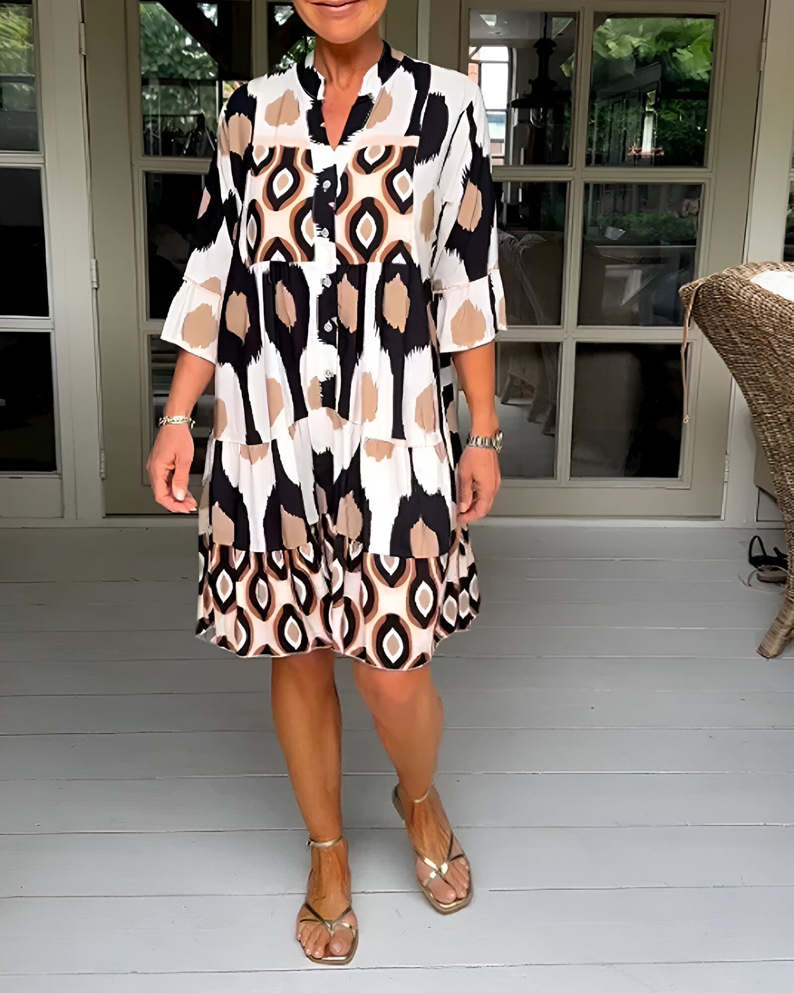 Parker | Geometric Tiered Midi Dress for Bold Boho Style