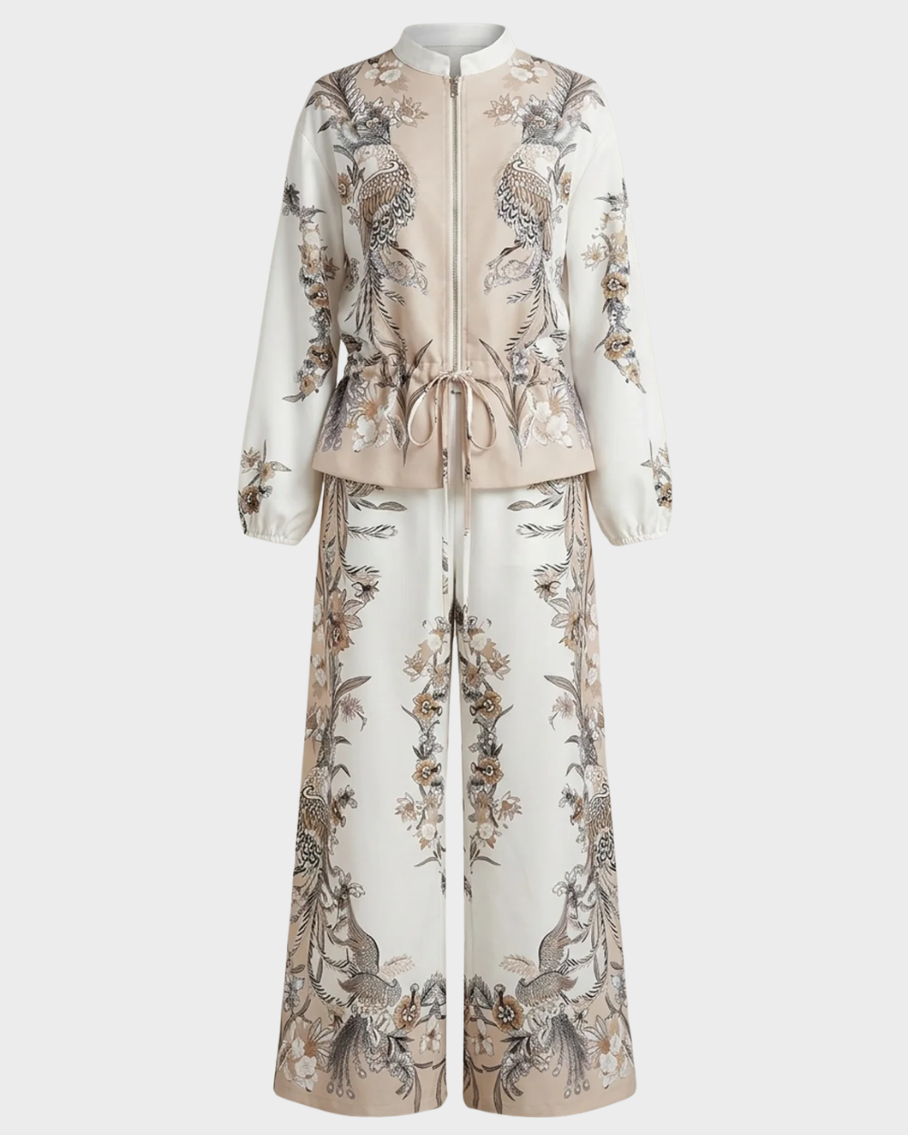Indie | Zip Front Blouson Top Printed Two Piece Set