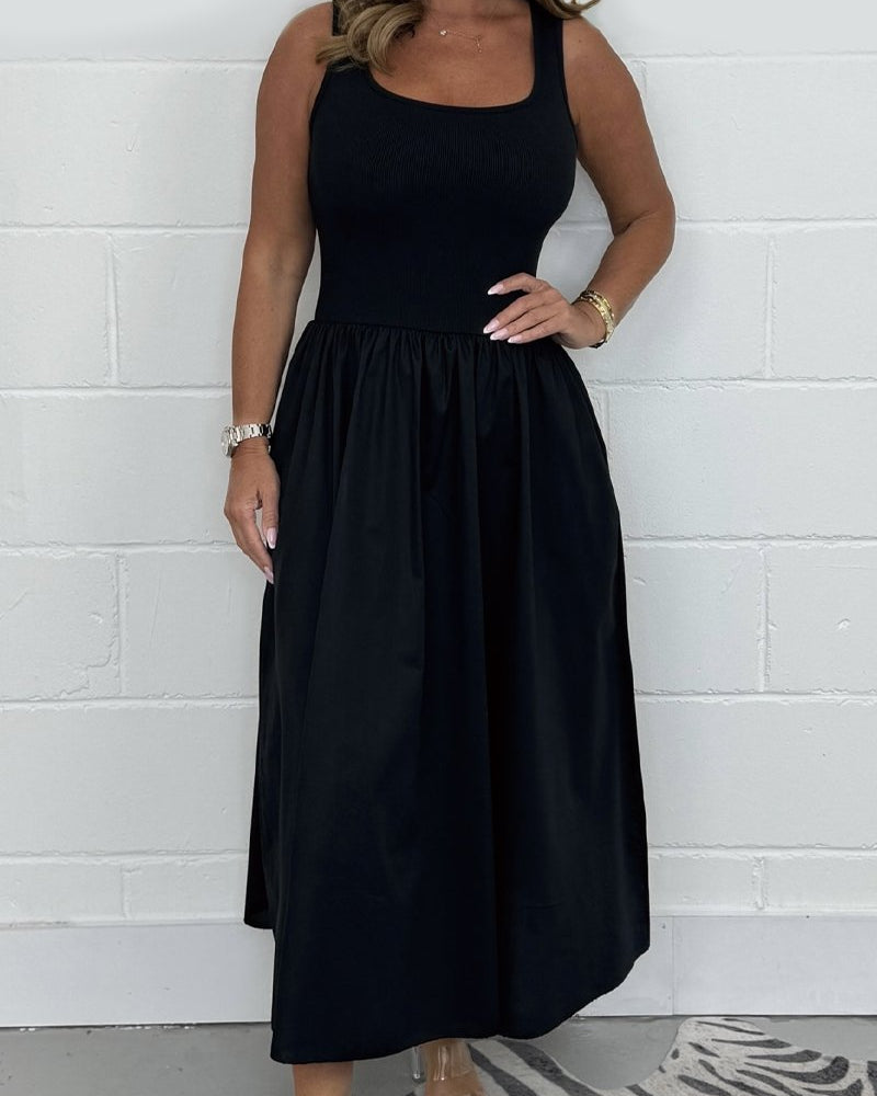 Stylish Sleeveless A-Line Dress with Square Neckline